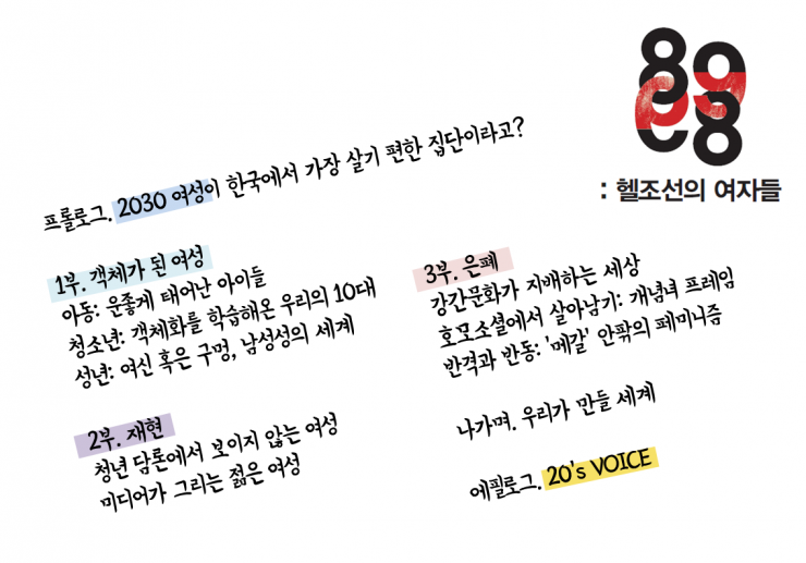 「8998:헬조선의 여자들」 책의 목차 (출처 : 고함20)
