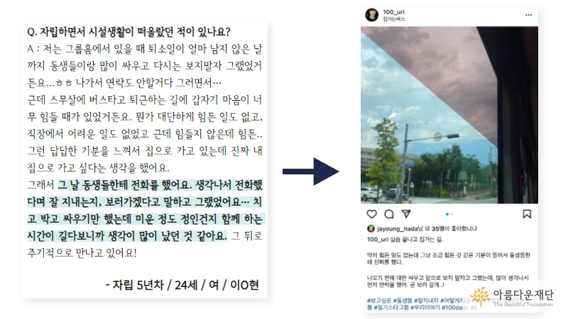 보호종료아동 당사자 인터뷰를 통해 만들어진 '백우리' 피드 콘텐츠
