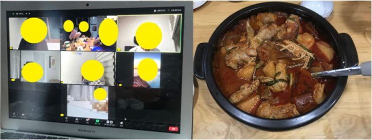 온라인으로 진행 된 스페셜 낭독회 이미지. 줌 화면에 각자의 공간에서 근황을 나누고 작품을 낭독하고 있는 참가자들이 비춰지고 있다.