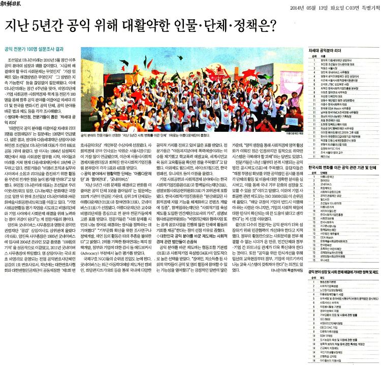 지난 5년간 사회 문제를 해결하고 변화를 이끌어온 공익 단체를 선정 발표 [조선일보]