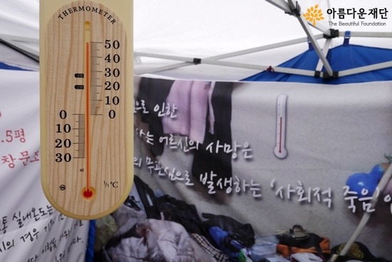 50℃ 가까이 치솟은 쪽방 체험터 온도계